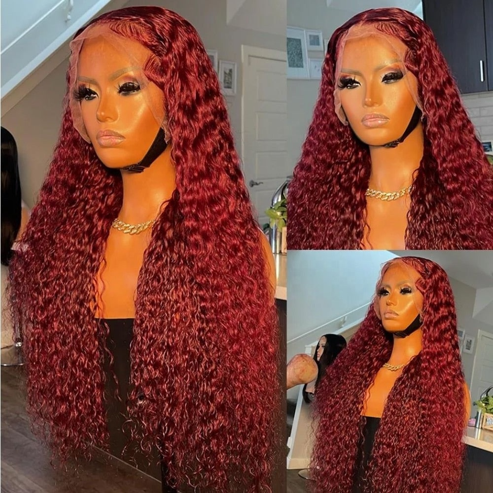 Wholesales Lace Front Wig Orange Human Hair Wigs 350# Deep Wave 180 Density Water Wave Lace Frontal Wig With Baby Hair For Women