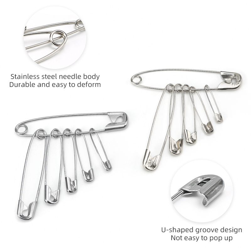 JP Wholesale Diy Sewing Tools Accessory Metal 20-55mm Nickel Stainless Steel Silver Safety Pin For Garment