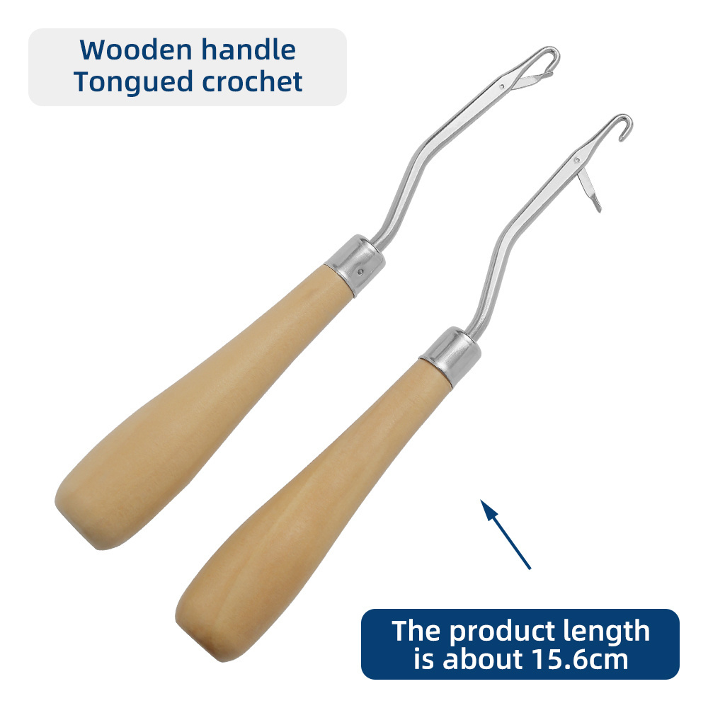 JP Wooden Handle Wig Knitting Needles Diy Sewing Carpet Repair Tools metal Crochet Hook With Built-in Lock