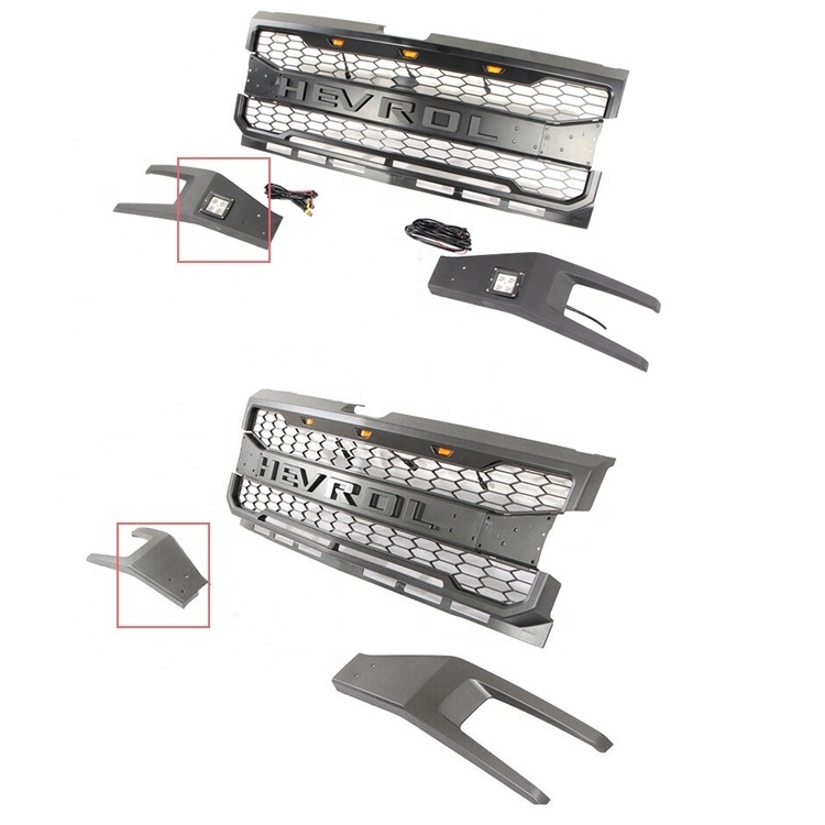 Front Car Mesh ABS Grill  with LED lights For Chevy Silverado 1500 2019+