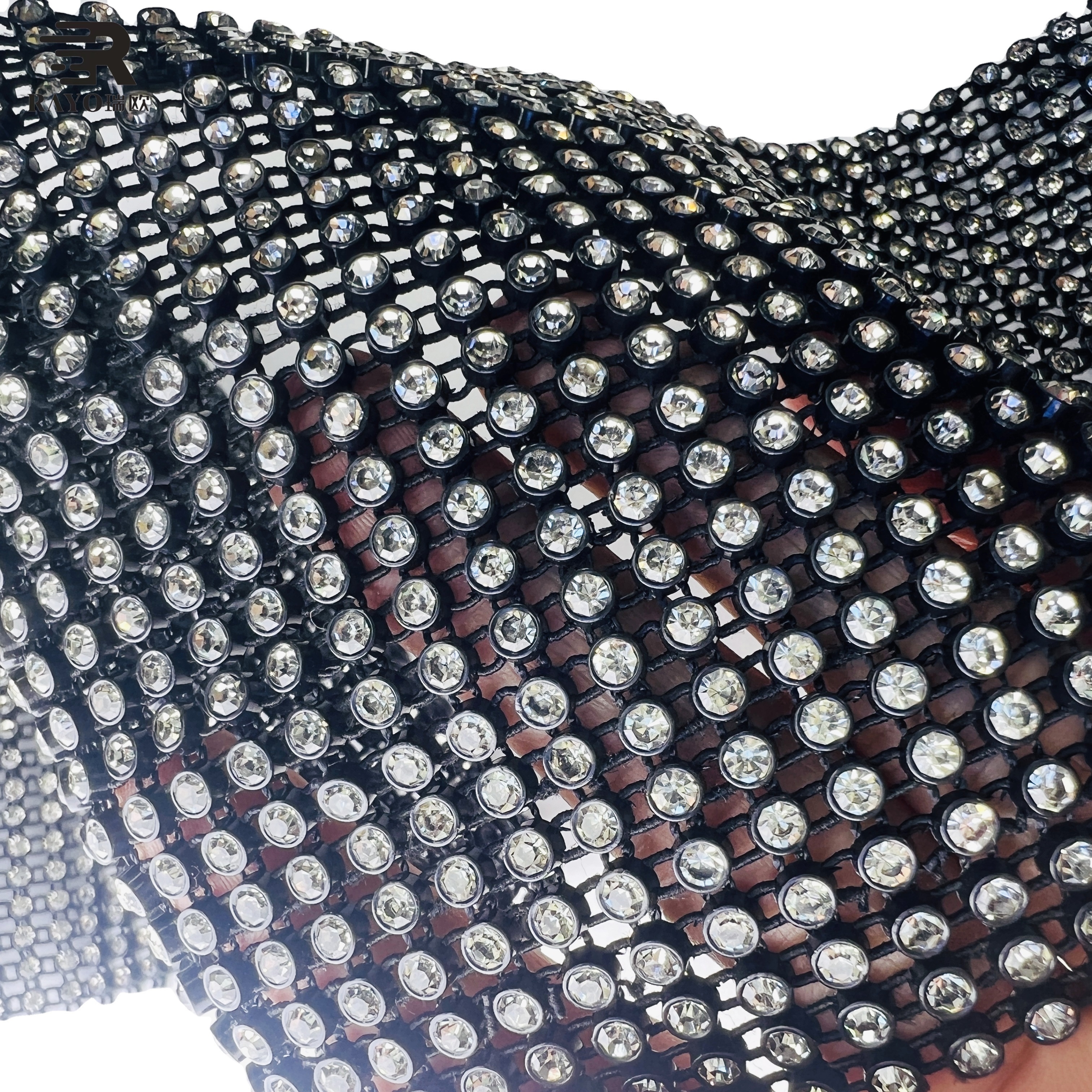 Wholesale Sparking Elastic Rhinestones 18 Rows or 24 Rows Mesh for Bags and Dress Decoration in Black and White