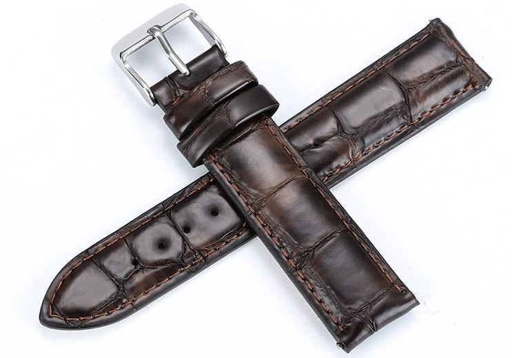 Alligator Western Brown Wide Custom Gold plated Genuine Leather Watch Band