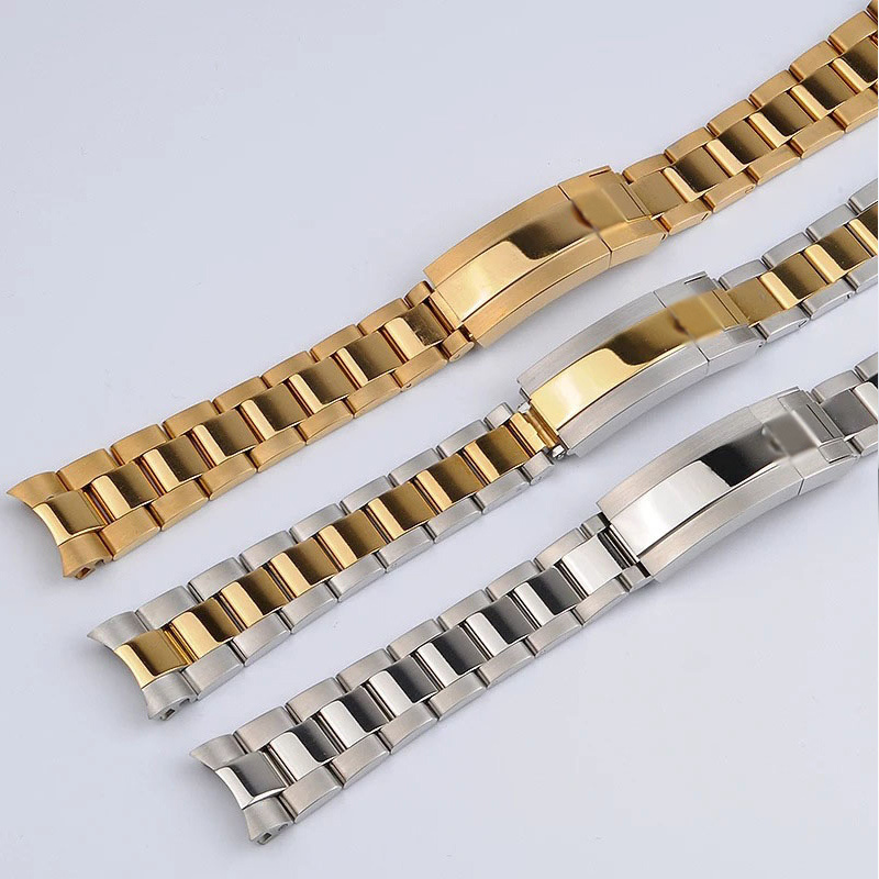 WYGICOO OEM Custom 20mm 21mm  Solid Stainless Steel Curved Ends Screw Links Glide Lock Clasp For Rolex Watch Strap Band