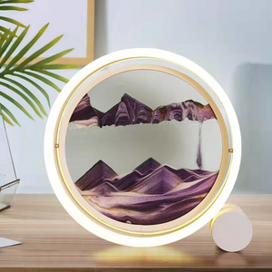 LED Moving Sand Art Desk Lamp 3D Hourglass Table Lamp Craft Quicksand Natural Landscape Flowing Sand Nightlight