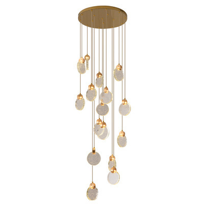 Art deco pendant light customized design gold and bubble hanging led long foyer indoor lighting pendant chandelier