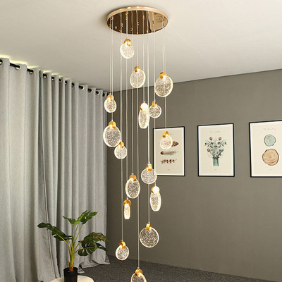 Art deco pendant light customized design gold and bubble hanging led long foyer indoor lighting pendant chandelier