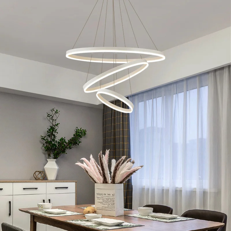 Jpungsun Modern Hotel Lobby Round Ring Led Chandelier For Living Room Villa Stairs Loft Aluminum Ring Circle Pendant Light