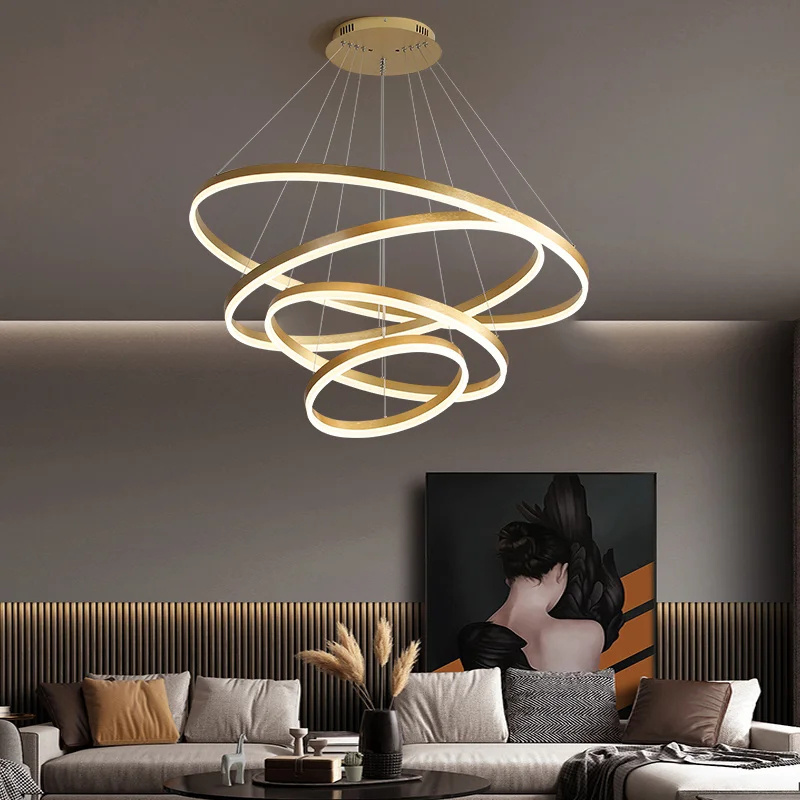 Jpungsun Modern Hotel Lobby Round Ring Led Chandelier For Living Room Villa Stairs Loft Aluminum Ring Circle Pendant Light