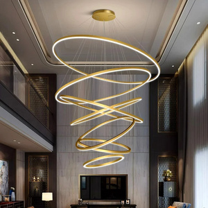 Jpungsun Modern Hotel Lobby Round Ring Led Chandelier For Living Room Villa Stairs Loft Aluminum Ring Circle Pendant Light