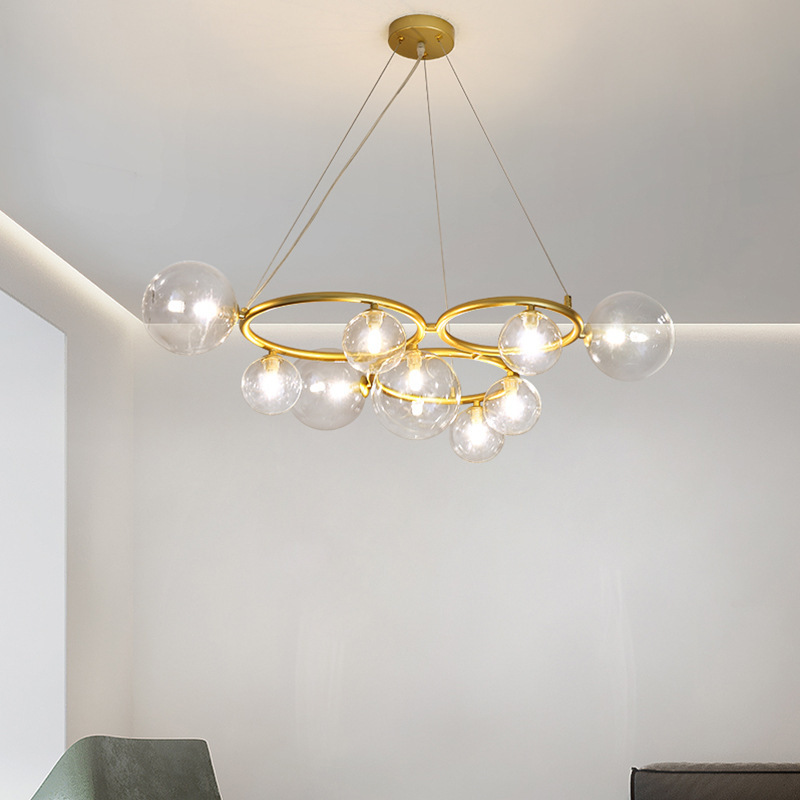 Nordic Design Art LED Chandelier 110V 220V Dimmable G4 Bulb Brass Gold Creative Glass Ball Pendant Light For Living Room