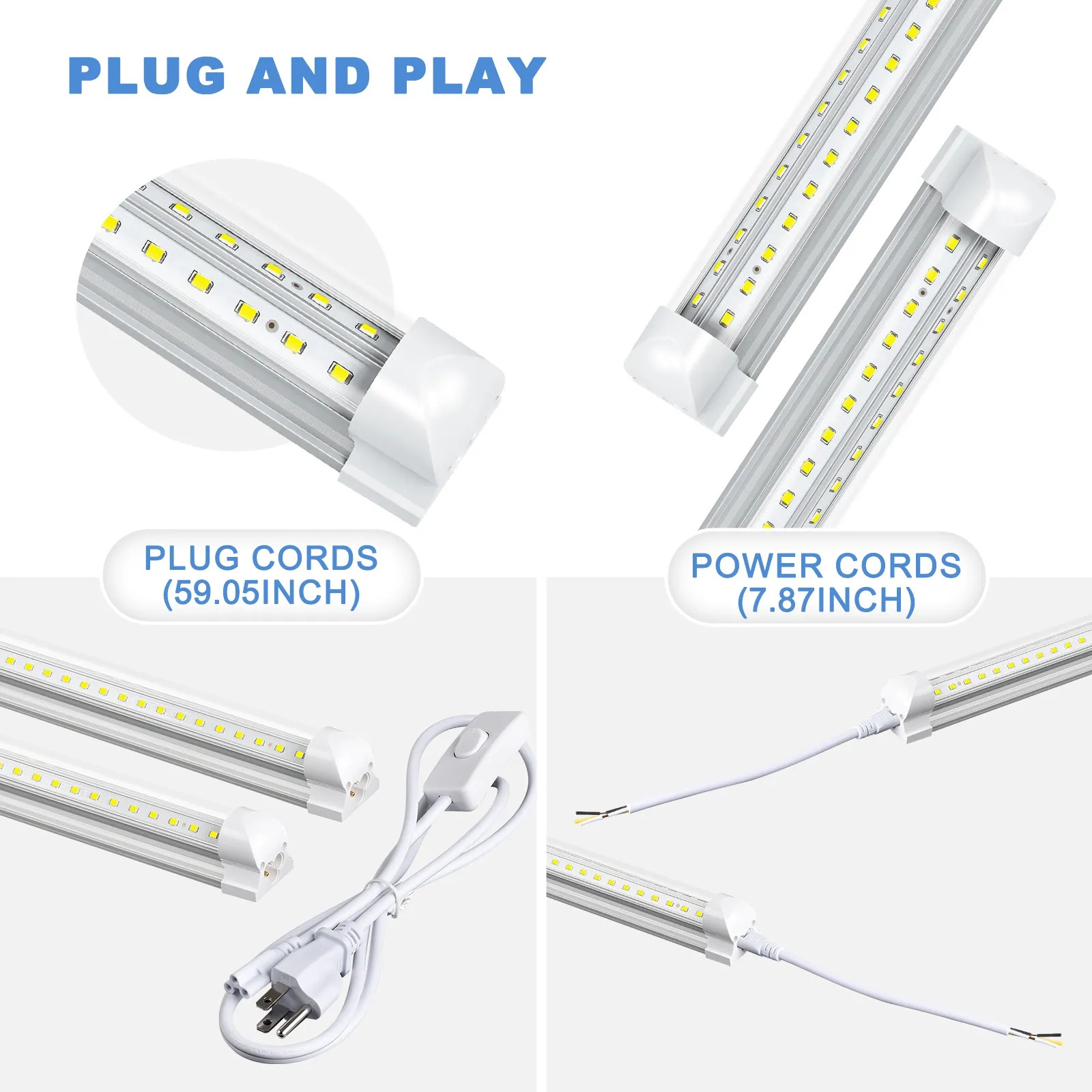 V-Shaped Aluminum 50W 100W 4FT 8FT 4 8 Foot T8 Integrated Led Tube Light Fixture