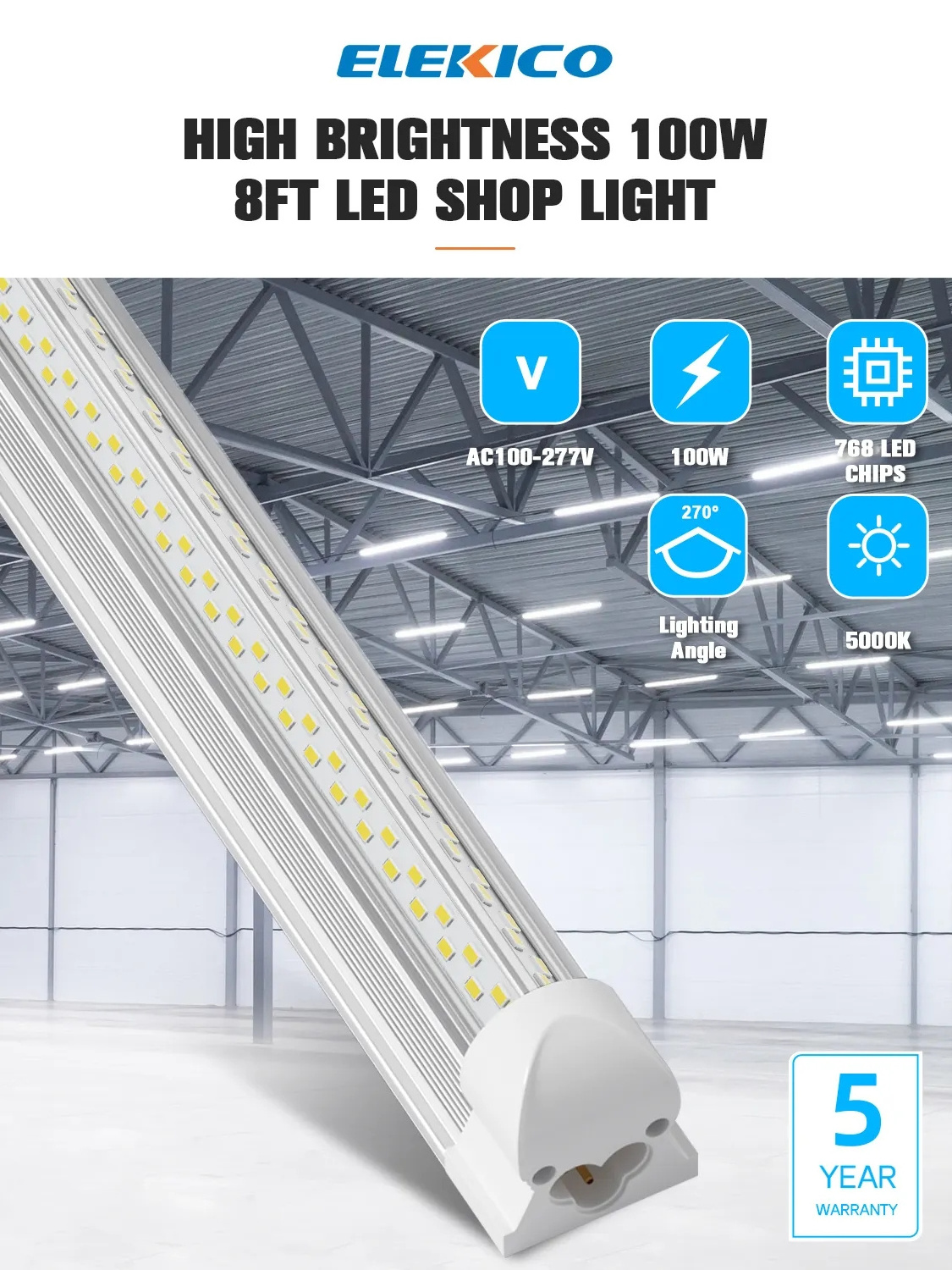 V-Shaped Aluminum 50W 100W 4FT 8FT  4 8 Foot T8 Integrated Led Tube Light Fixture