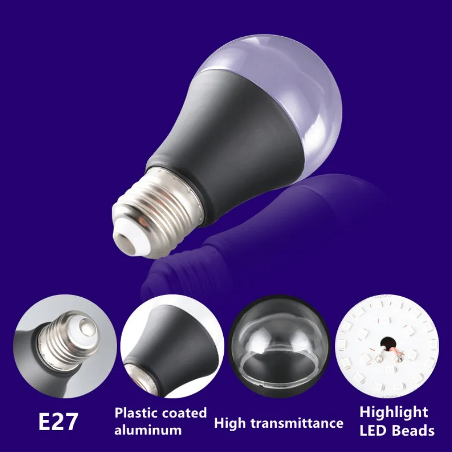 E27 9W Led Bulb Ultraviolet Led Black Light Halloween Party Bar Blacklight 395nm UV Led Bulbs