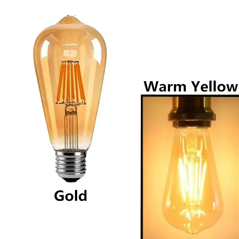 Jpungsun Glass Decorative LED Edison Filament Bulb Light Golden ST64 E27 B22 2W 4W 6W 8W 10W 12W Lamps Bulb