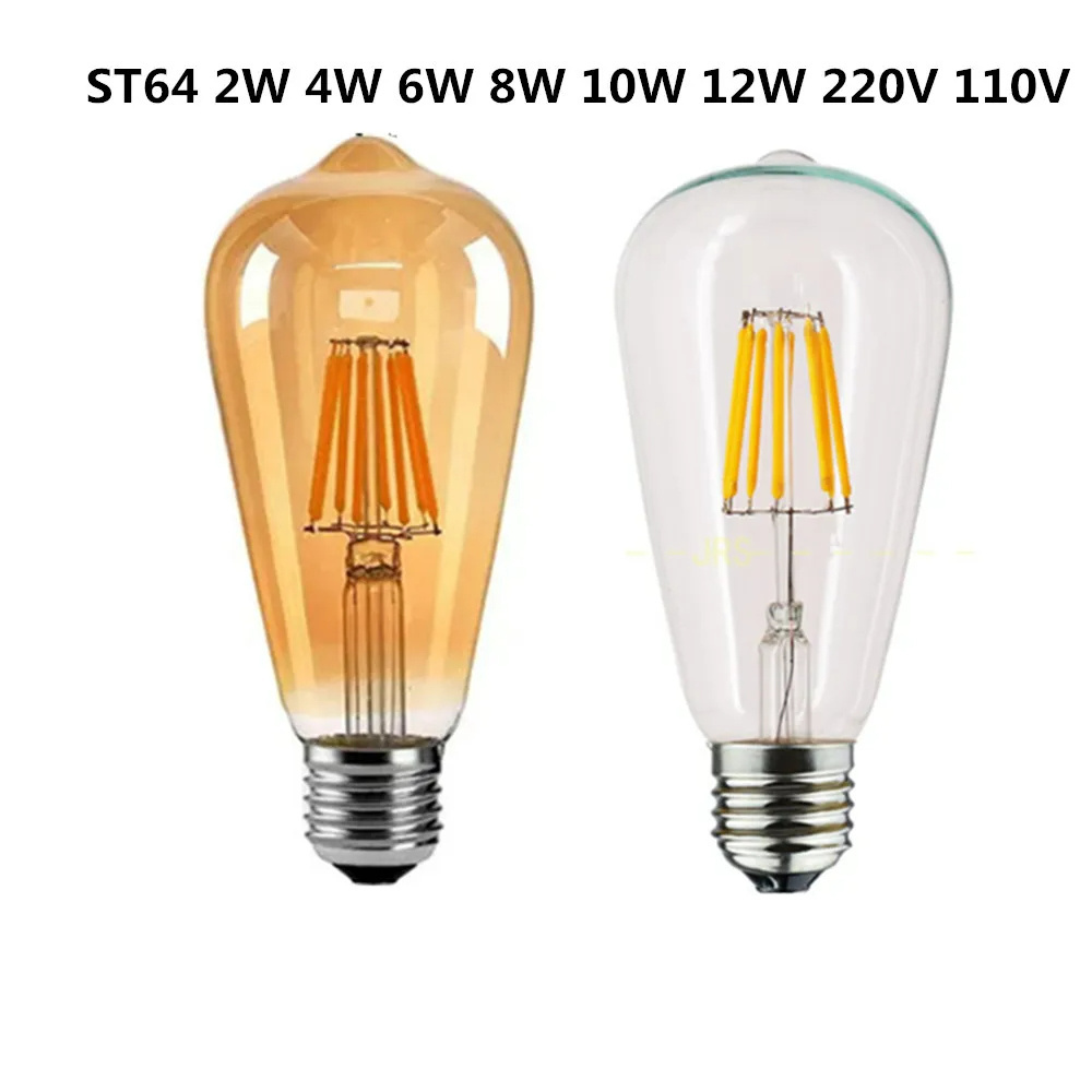 Jpungsun Glass Decorative LED Edison Filament Bulb Light Golden ST64 E27 B22 2W 4W 6W 8W 10W 12W Lamps Bulb