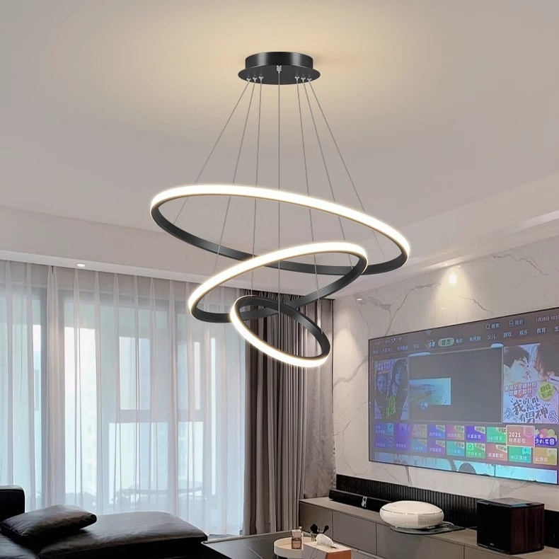 Jpungsun Modern Hotel Circle Line Pendant Lighting New Design Living Room Luxury Round 3 Ring Chandeliers Pendant Lights