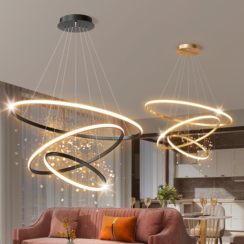 Jpungsun Modern Hotel Circle Line Pendant Lighting New Design Living Room Luxury Round 3 Ring Chandeliers Pendant Lights