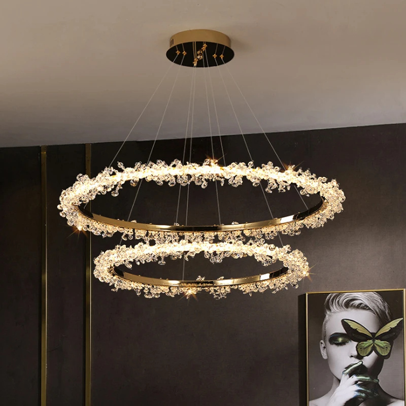 Jpungsun Modern Luxury Ceiling Chandelier Decoration Restaurant Living Room Villa Pendant Light Crystal Ring Chandelier