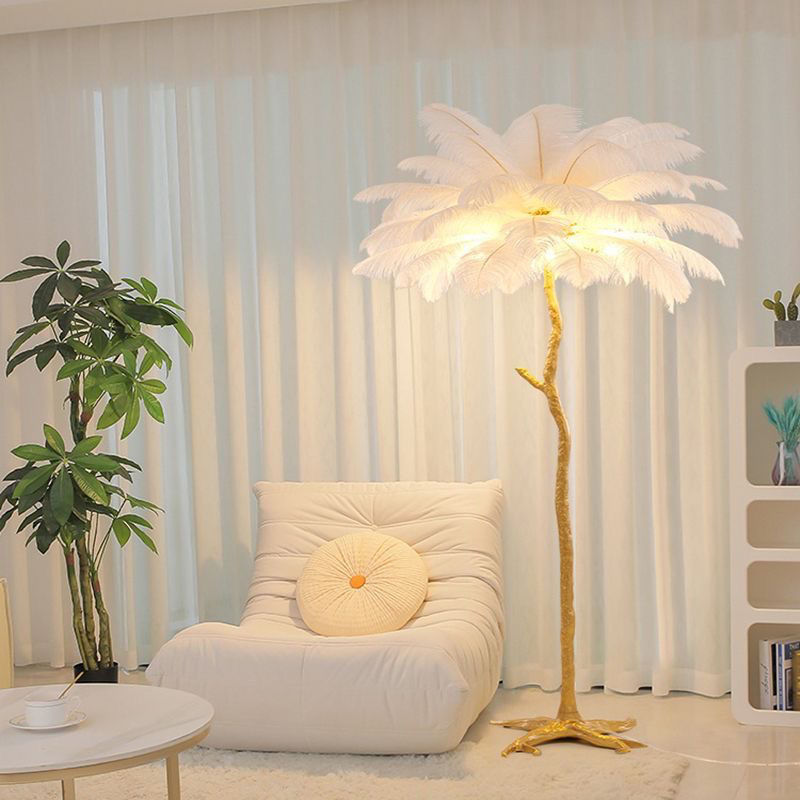 Tripod Dendritic Lamp Pole Tassels Palm Tree Standing Light Hotel Ostrich Feather LED Floor Light