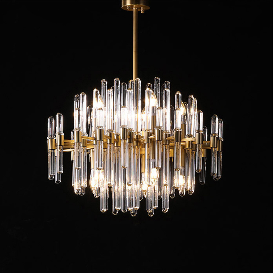 Postmodern Chrome Crystal Gold Chandelier For Foyer Dinning Room Living Room Bedroom LED Pendant Light