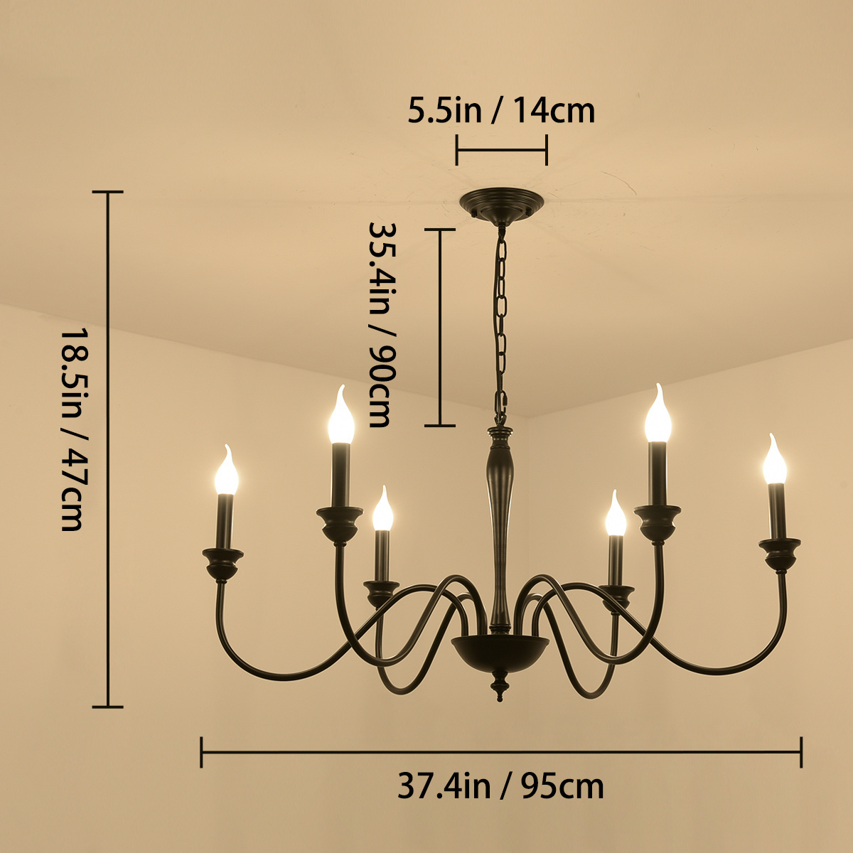 American Retro Iron Candle Pendant Light  Black Classic Pendant Lamp Creative Living Room Dining Room Home Deco LED Chandelier