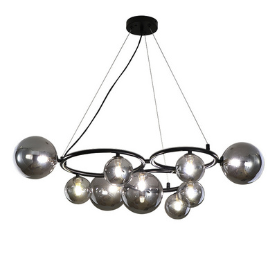 Modern Simple Living Room Pendant Light Bedroom Dining Smoky Grey Glass New Chandelier