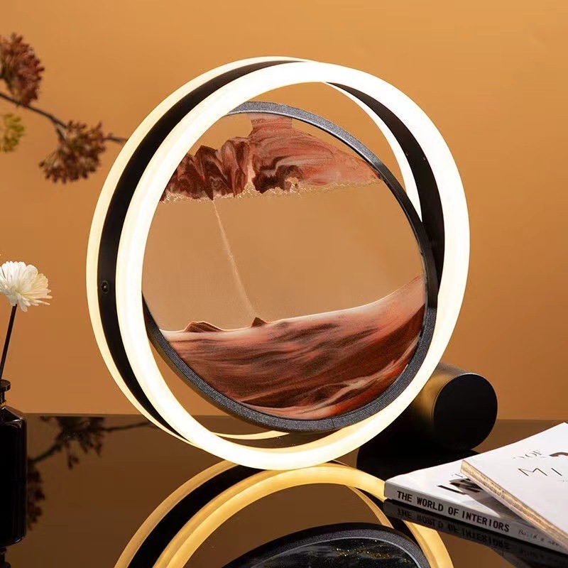 LED Moving Sand Art Desk Lamp 3D Hourglass Table Lamp Craft Quicksand Natural Landscape Flowing Sand Nightlight