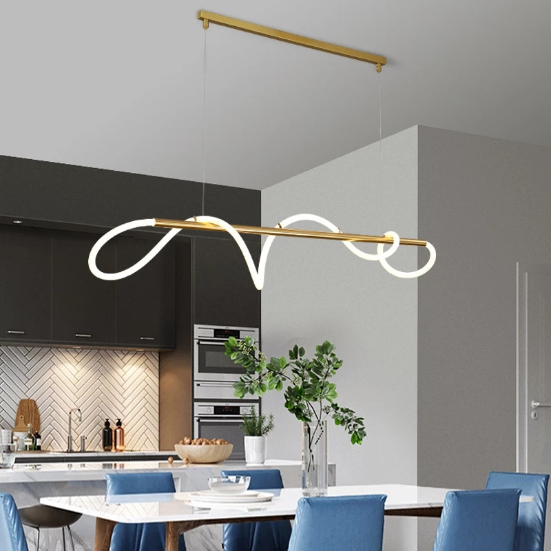 Modern Gold Strip Pendant Lighting For Kitchen Living Room LED Chandelier Pendant Light