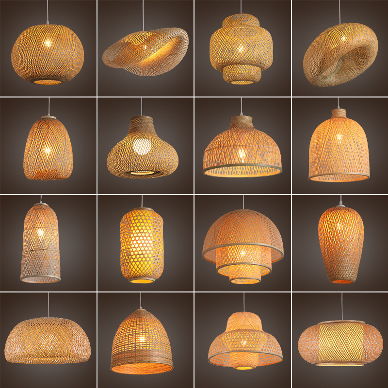 Retro Handmade Natural Weave Lampshade Hotel Restaurant  Decoration Rattan Art Chandelier Led Bamboo Pendant Light