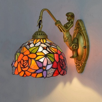 Vintage Tiffany Stained Glass Mermaid Lamp Led Sconce Bracket Indoor Lights Bathroom Art design led wall light