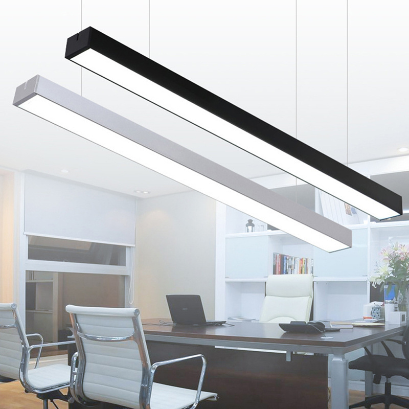 Black White Modern Indoor Suspend 1500mm 1800mm Office Led Dimmable Linear Pendant Light Fixture