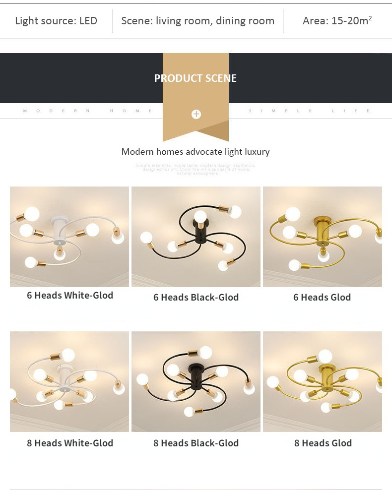 Modern Iron Ceiling Chandelier for Indoor Lighting LED E27 Lamp Black White Gold for Living Bedroom Pendant Lamp