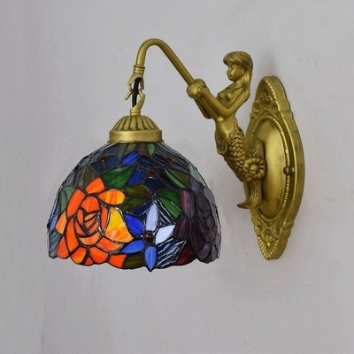 Vintage Tiffany Stained Glass Mermaid Lamp Led Sconce Bracket Indoor Lights Bathroom Art design led wall light