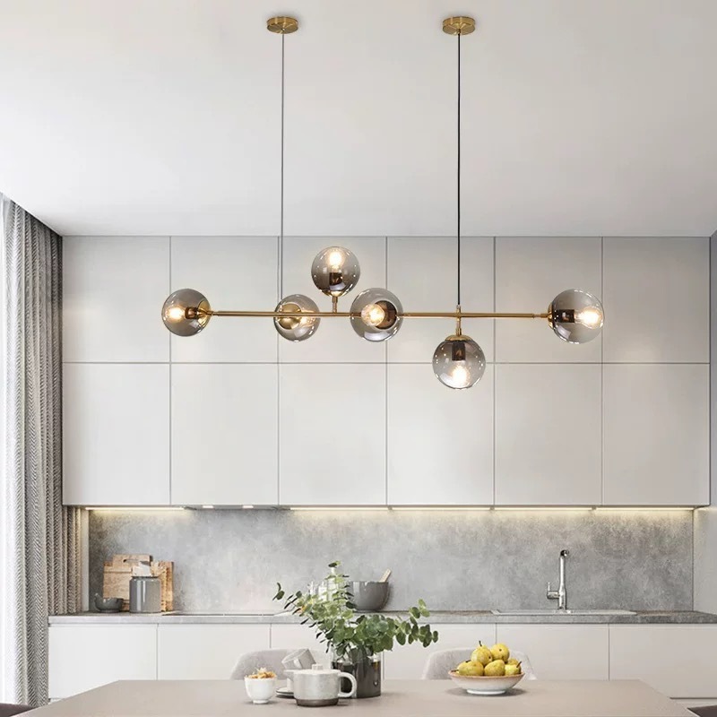 Modern Ceiling Pendant Light Mid-Century Glass Globes Sputnik Pendant Lamp LED Hanging Chandelier for Kitchen