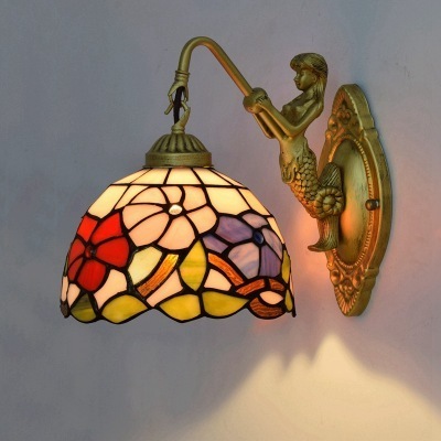 Vintage Tiffany Stained Glass Mermaid Lamp Led Sconce Bracket Indoor Lights Bathroom Art design led wall light