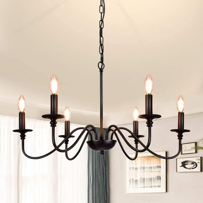 American Retro Iron Candle Pendant Light  Black Classic Pendant Lamp Creative Living Room Dining Room Home Deco LED Chandelier