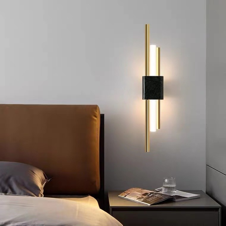 Modern LED Wall Lamp Gold And Black Pipe Acrylic Wall Light For Living Room Corridor Bedroom Wall Sconces Light Fixture