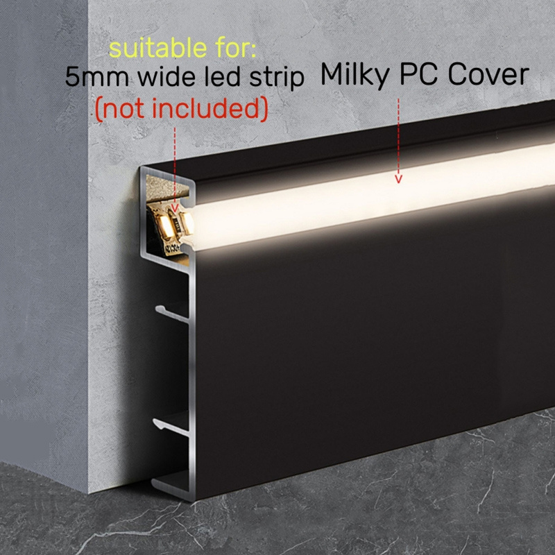 1M H50MM LED Skirting Board Line Aluminum Profile Base Board with Backlight Channel PC Cover Decor Bar Strip Light