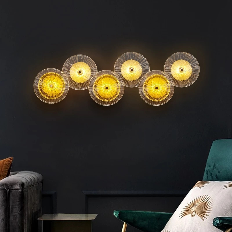 Glass Combination Sconce For Living Room TV Background Bedside Aisle Decoration Lighting Modern Round Crystal LED Wall Lamp