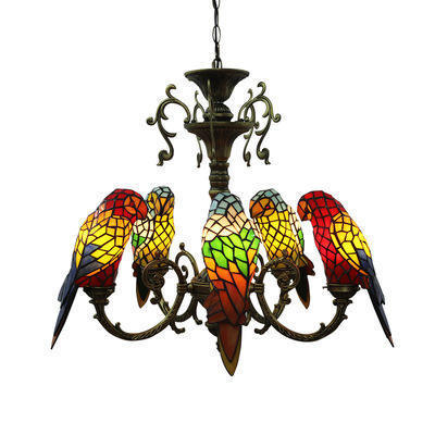 Jpungsun Vintage Style Pendant Light For Living Room Dining Room Restaurant Glass Bird Tiffany Stained Glass Chandelier