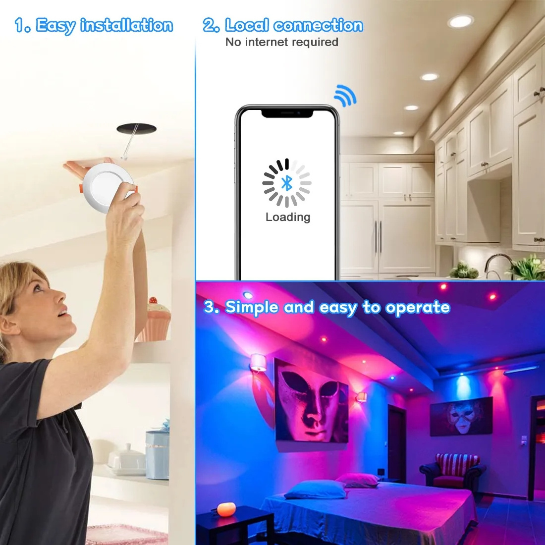 Bluetooth-Compatible Colorful Spot LED Ceiling Lamp Recessed Round Light Smart Home Luminaire RGB Dimmable Downlight 110V 220V