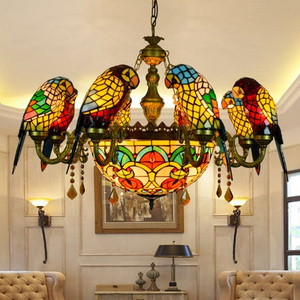 Jpungsun Vintage Style Pendant Light For Living Room Dining Room Restaurant Glass Bird Tiffany Stained Glass Chandelier