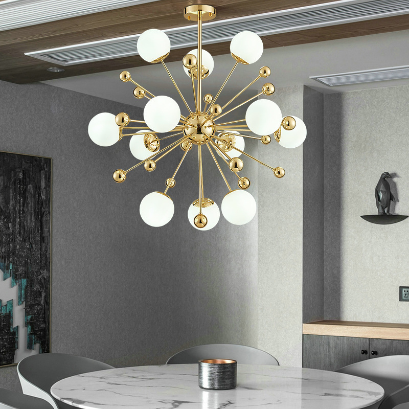 12 Lights Plated Gold Modern Pendant Lighting Sputnik Glass LED Chandelier Pendant Light