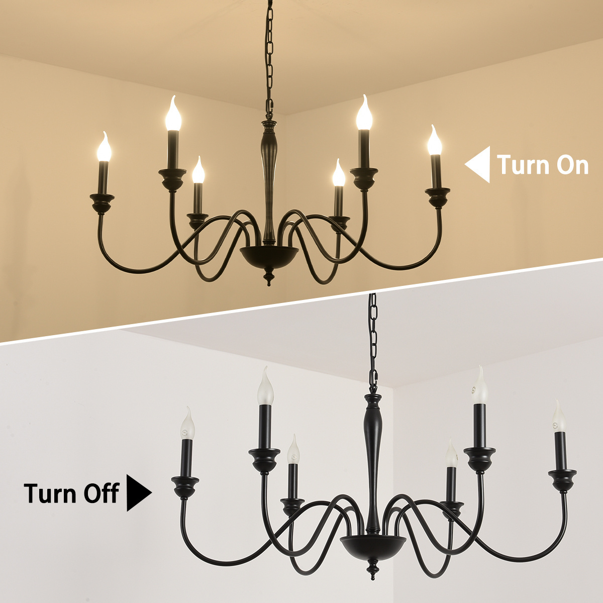 American Retro Iron Candle Pendant Light  Black Classic Pendant Lamp Creative Living Room Dining Room Home Deco LED Chandelier