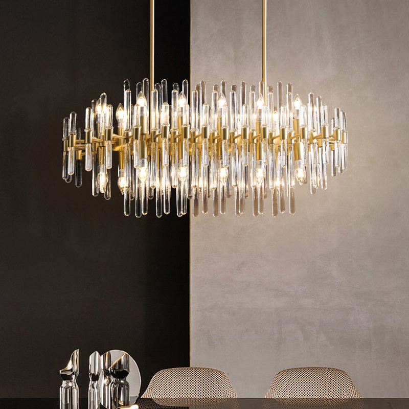 Postmodern Chrome Crystal Gold Chandelier For Foyer Dinning Room Living Room Bedroom LED Pendant Light