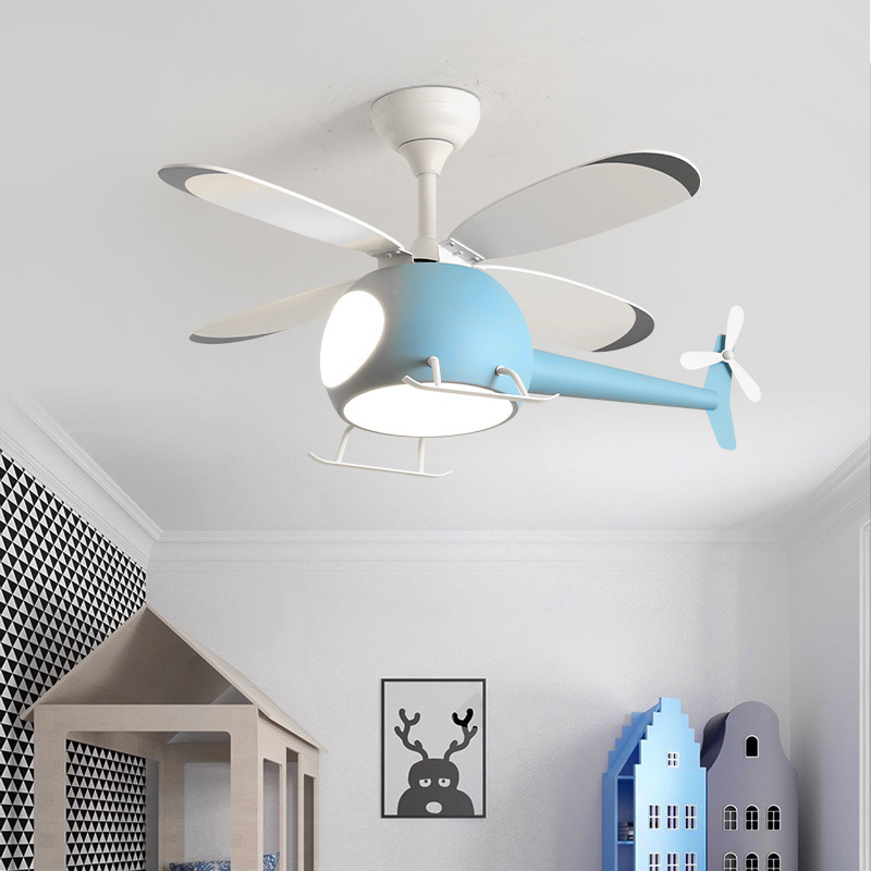 Nordic LED Simple Cartoon Aircraft Chandelier Children's Fan Lamp Creative Boys and Girls Bedroom Ceiling Fan Pendant Light