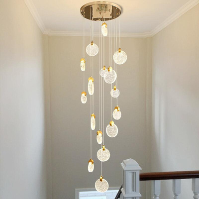 Art deco pendant light customized design gold and bubble hanging led long foyer indoor lighting pendant chandelier