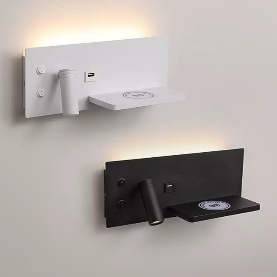 Hotel Headboard LED Reading Light with USB Wireless Charging Bedside Wall Mounted Reading Wall Light