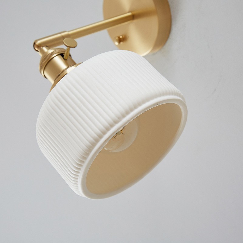 Retro Brushed Brass Sconce Wall Lights Fixture For Home Decorative Wall Lamps Indoor Modern Nordic Pleated Ceramic Wall Lamp