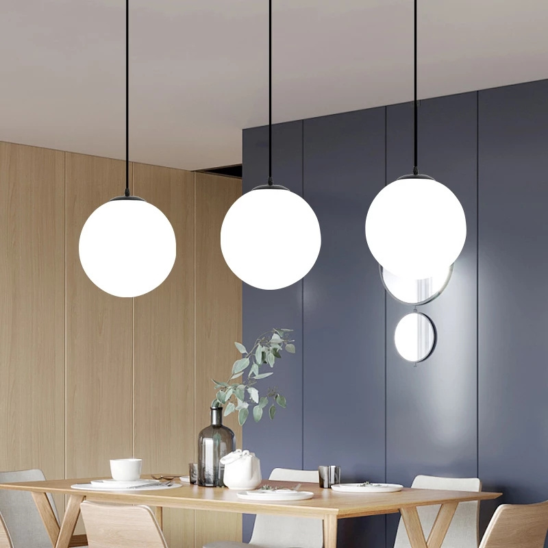 Minimalism White Globe Hanging Lamps For Bar Restaurant Bedroom Bedside Decoration Lighting Glass Ball LED Pendant Light